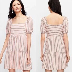 LOFT Pink & Cream Puff Sleeve Square Neck
Striped Mini Dress